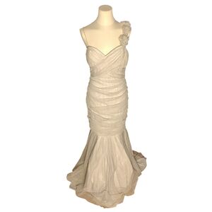 New Betsy & Adam Dillard's Silver Twinkly Tulled Rose Strapped Dress Size 12